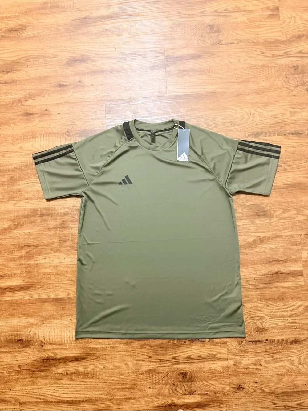 adidas Olive Green Athletic Short-Sleeve Jersey with Black Accents